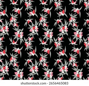 Japanese Wild Flower Vine Vector Seamless Pattern
