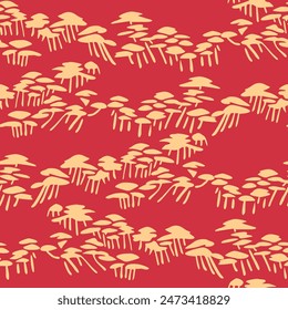 Japanese Wild Mushroom Vector Seamless Pattern