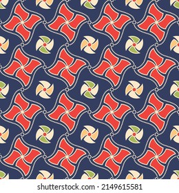 Japanese Windmill Checkered Vector Seamless Pattern