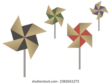 Japanese windmill set. Origami toys.