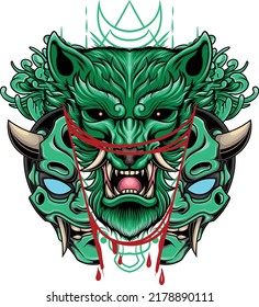 Japanese wolf illustration with premium quality stock vector