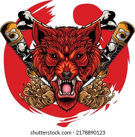 Japanese wolf illustration with premium quality stock vector