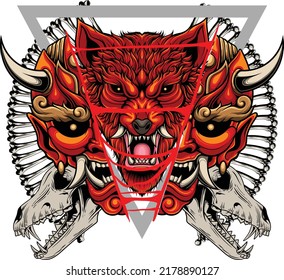 Japanese wolf illustration with premium quality stock vector