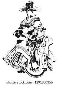 A japanese woman with girl in black and white