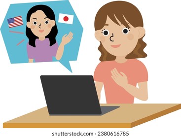 Japanese woman having English conversation online with a Japanese-English bilingual teacher