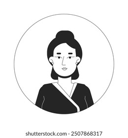 Japanese woman kimono traditional black and white 2D vector avatar illustration. Asian female geisha yukata outline cartoon character face isolated. Corporate casual flat user profile image portrait