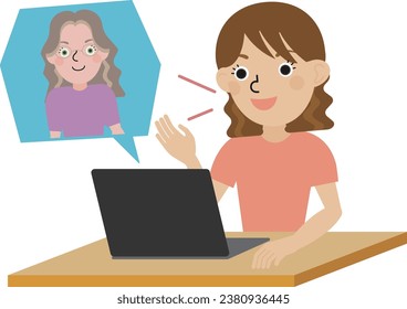 Japanese woman talking to a foreign teacher online
