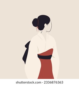 Japanese woman in traditional clothing. Young girl in kimono. Minimalistic style illustration.