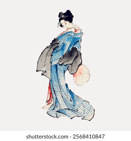 Hokusai’s Japanese woman, vintage vector element. Woman vector art. Vintage woman person art drawing illustration, woman lady female in old style aesthetic painting art print vector.