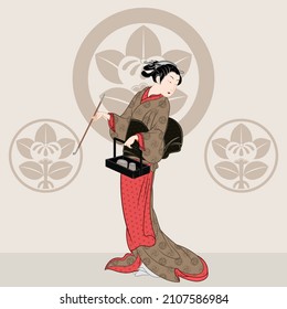 Japanese woman wearing kimono, geisha in traditional Japanese dress design