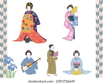 Japanese women dressed in kimono.