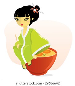 japanese women sitting on the bowl