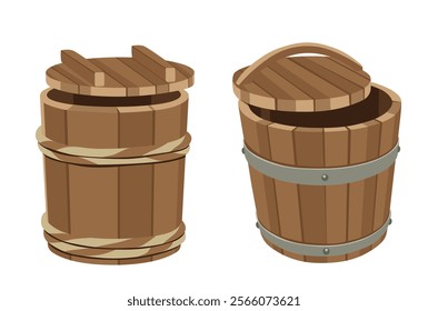 Japanese wooden barrel  isolated on white background. Vector eps 10.