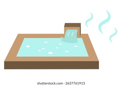 japanese wooden indoor hot spring bath illustration