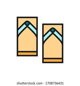 Japanese wooden slippers, traditional geta footwear flat color line icon.