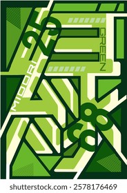 Japanese Word MIDORI Written with Kanji Mean Green in English using Graffiti Cybertechno Futuristic Style Suitable for Print Shirt Poster Mural and More