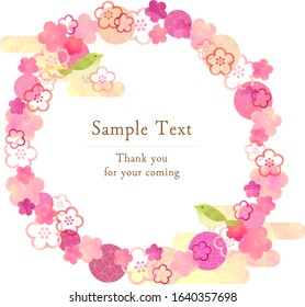 japanese wreath with plum blossoms and peach blossoms and birds