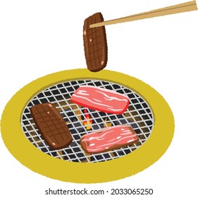 Yakiniku japonés (carne a la parrilla); Bbq al estilo japonés. Wagyu A5 carne japonesa premium que se considera la mejor carne de vacuno del mundo. Carne suave y tierna. cena familiar en Japón.