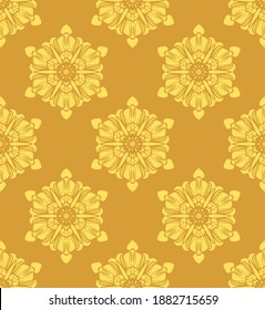 Japanese Yellow Snowflake Vector Seamless Pattern