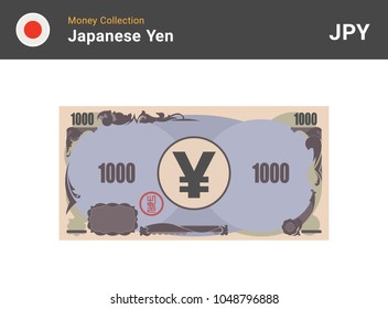 Japanese Yen banknone. Paper money of Japan. 1000 JPY. Flat style. Vector illustration