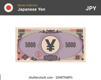 Japanese Yen banknone. Paper money of Japan. 5000 JPY. Flat style. Vector illustration