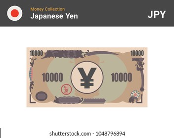 Japanese Yen banknone. Paper money of Japan. 10000 JPY. Flat style. Vector illustration
