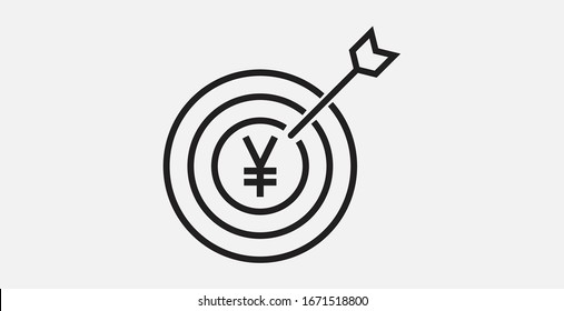 Japanese Yen or Chinese Yuan in the target icon. Vector illustration icon. Simple icon. Investment target icon.