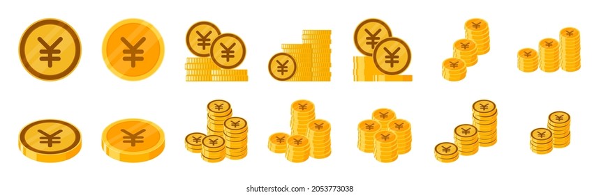 Japanese Yen Coin Icon Set