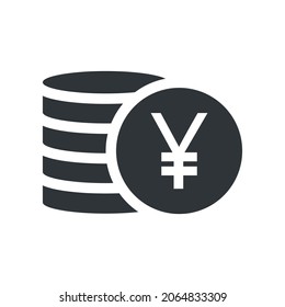 Japanese yen coin stack icon. Money yuan black symbol. Business payment concept. Vector isolated on white	