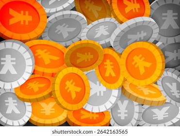 Japanese yen coins falling and overlapping to represent financial planning, economic value, currency strategy, banking growth, and Asia’s investment opportunity