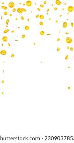 Japanese yen coins falling. Scattered gold JPY coins. Japan money. Great business success concept. Vector illustration.