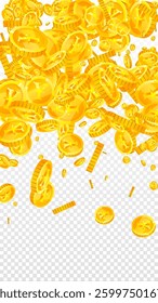 Japanese yen coins falling. Scattered gold JPY coins. Japan money. Global financial crisis concept. Vector illustration.