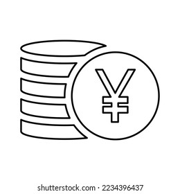 Japanese yen coins stack line icon. Yuan money linear symbol. Vector isolated on white.