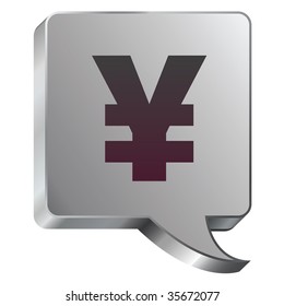 Japanese Yen currency icon on stainless steel modern industrial voice bubble icon suitable for use as a website accent, on promotional materials, or in advertisements.