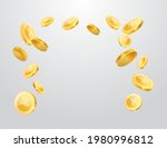 Japanese yen currency realistic gold coin floating, money sign vector illustration