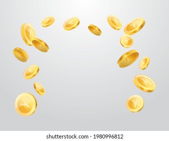 Japanese yen currency realistic gold coin floating, money sign vector illustration