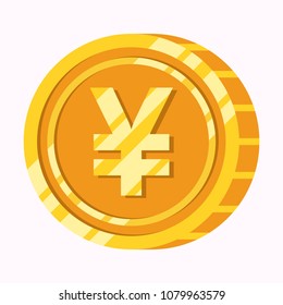 Japanese Yen currency symbol on gold coin flat illustration isolated on white background. Money icon design vector illustration.