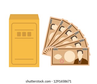 Japanese yen in an envelope,Paper money 10000 yen.