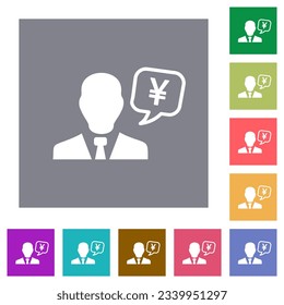 Japanese Yen financial advisor flat icons on simple color square backgrounds