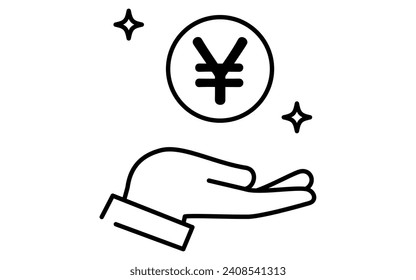 Japanese yen investment icon, simple line drawing illustration