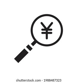 Japanese yen mark in a loupe. vector illustration