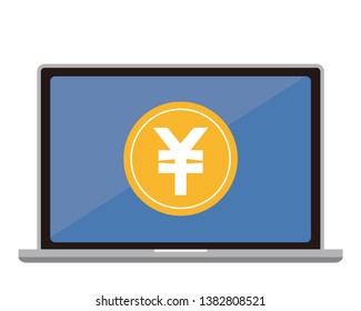 The Japanese yen mark on the PC screen.