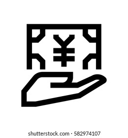 Japanese Yen mini line, icon, background and graphic. The icon is black and white, linear  flat, vector, pixel perfect, minimal, suitable for web and print. 