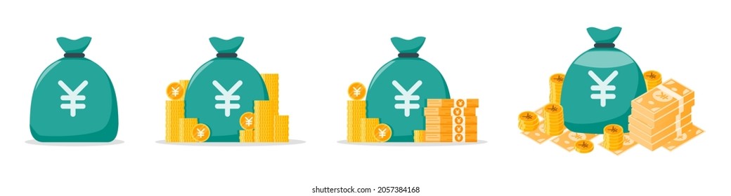 Japanese Yen Money Bag Icon Set