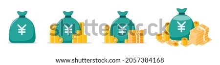 Japanese Yen Money Bag Icon Set