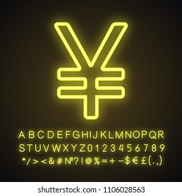 Japanese Yen Neon Light Icon. Glowing Sign With Alphabet, Numbers And Symbols. Vector Isolated Illustration