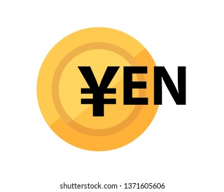 Japanese Yen on golden coin. Vector sign of japanese currency isolated on white background.