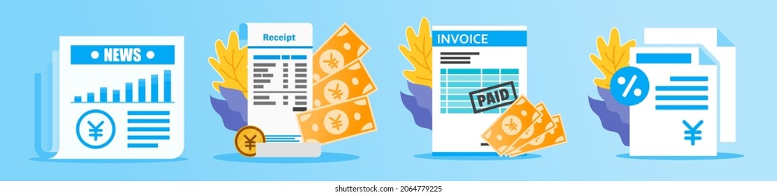 Japanese Yen Receipt and Documents Illustration