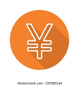 Japanese yen sign. Flat linear long shadow icon. Vector line symbol
