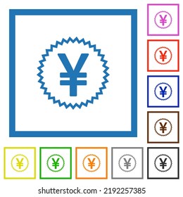 Japanese Yen sticker alternate flat color icons in square frames on white background